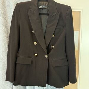 Zara Women's Double-Breasted Black Blazer. NEW